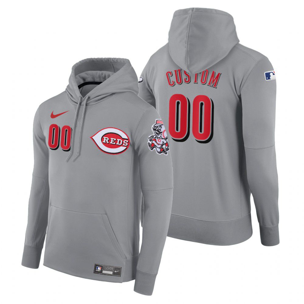 Men Cincinnati Reds #00 Custom gray road hoodie 2021 MLB Nike Jerseys